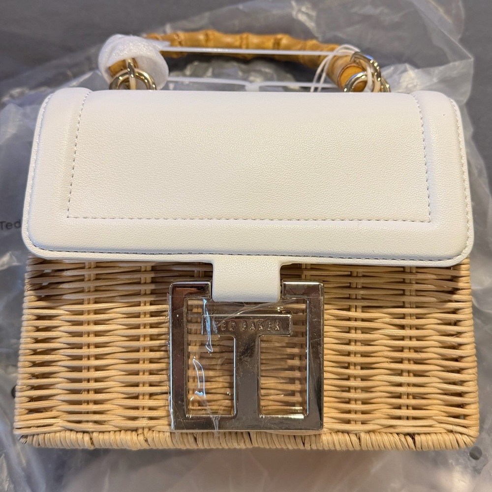 Ted Baker Jaylisa White and Tan Woven Satchel